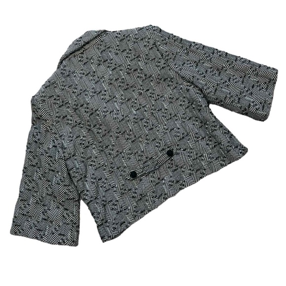 J’ENVIE NEW YORK Black & White Herringbone Wool Lined Cropped Jacket size 10 - Picture 3 of 9